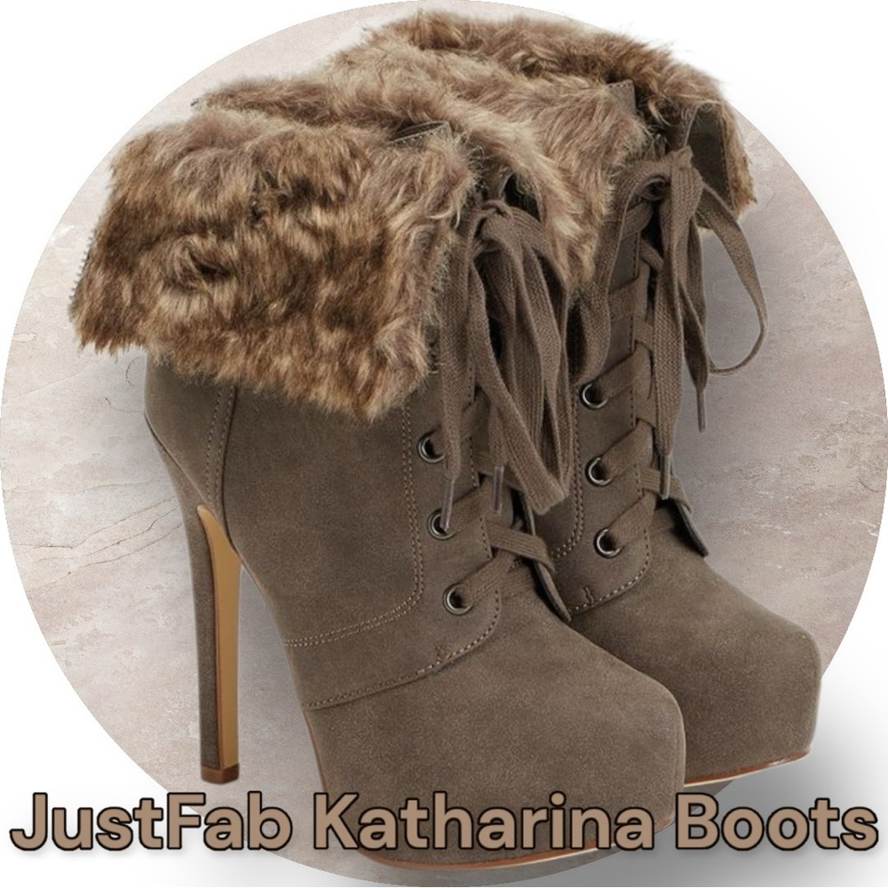 JustFab Katharina Boots w/ Faux Fur Cuff (Taupe)
